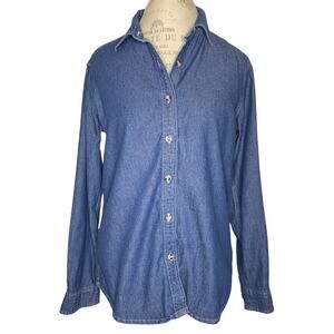 PORT & Company Blue Jean Button Up Long Sleeve Shirt Women’s Size Medium